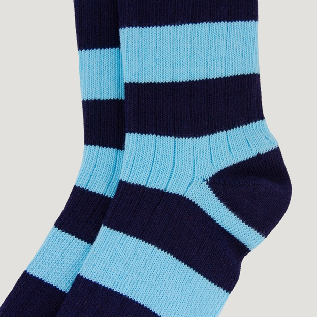 Rugby 1823 Striped Socks Navy/Sky Blue - Heel Close-up