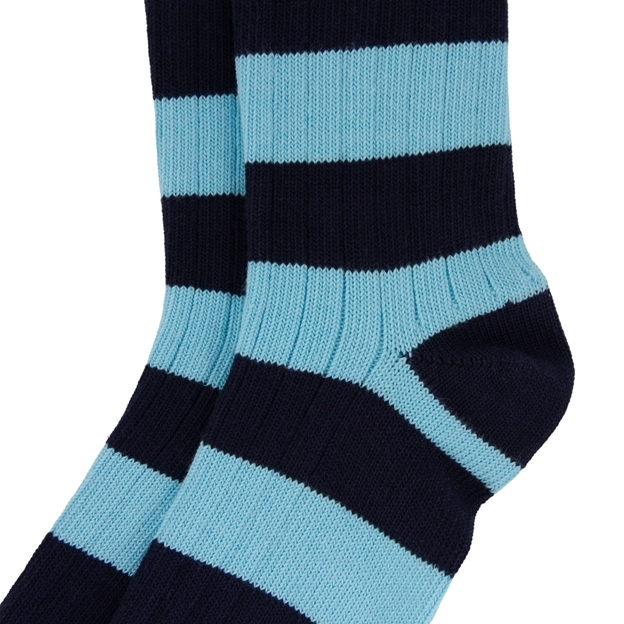 Rugby 1823 Striped Socks Navy/Sky Blue - Heel Close-up
