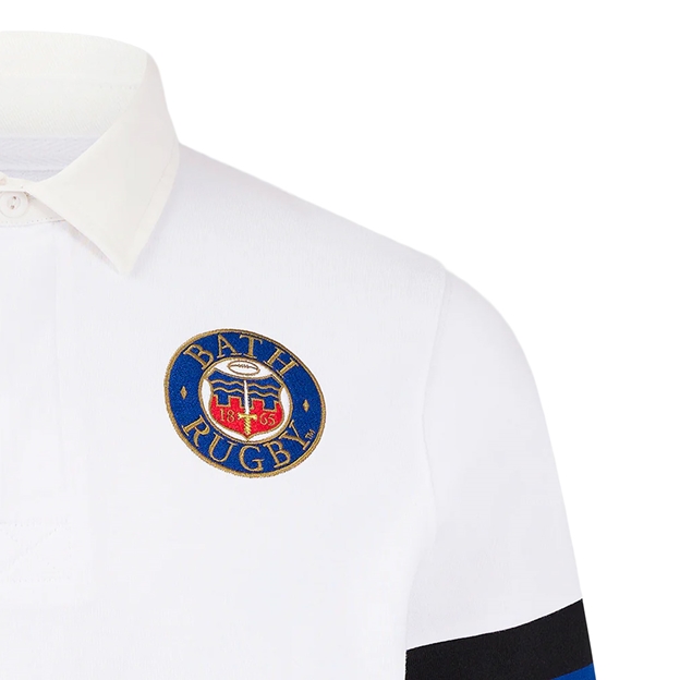 Bath Retro Rugby Shirt L/S White - Crest Embroidery on left chest