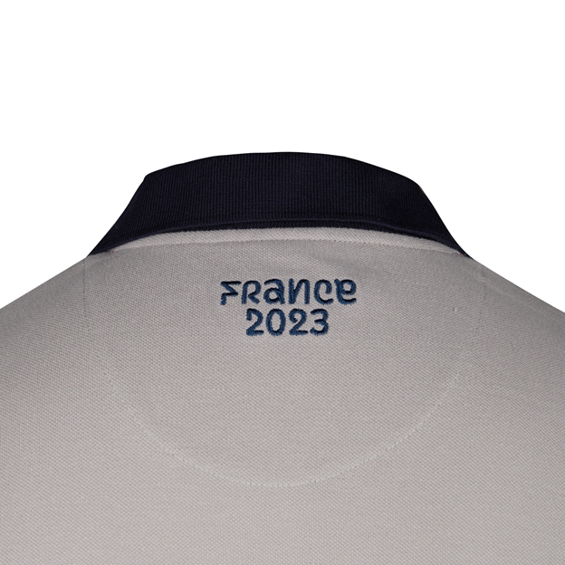 Mens Rugby World Cup 2023 Logo Polo Grey - Nape Detail Close-up