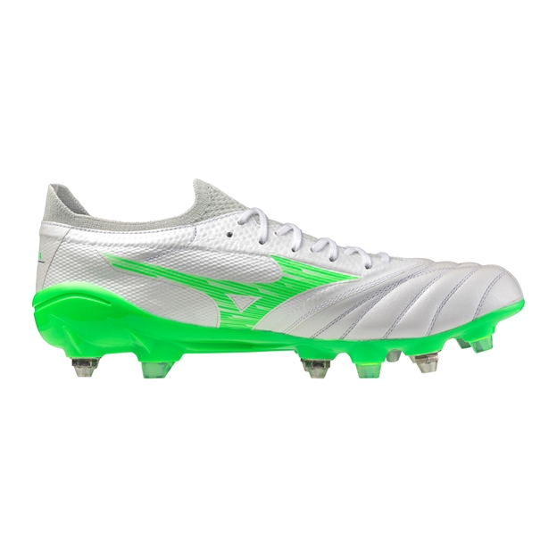 Mizuno Adults Morelia Neo IV Beta Elite Mixed Stud Soft Ground Rugby Boots - White-Green