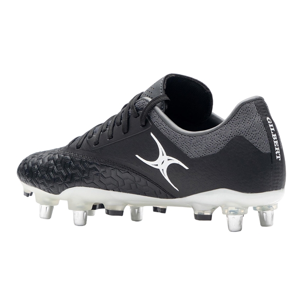 Gilbert Adults Icon Vapour 6 Stud Soft Ground Rugby Boots Black/Grey - Heel View