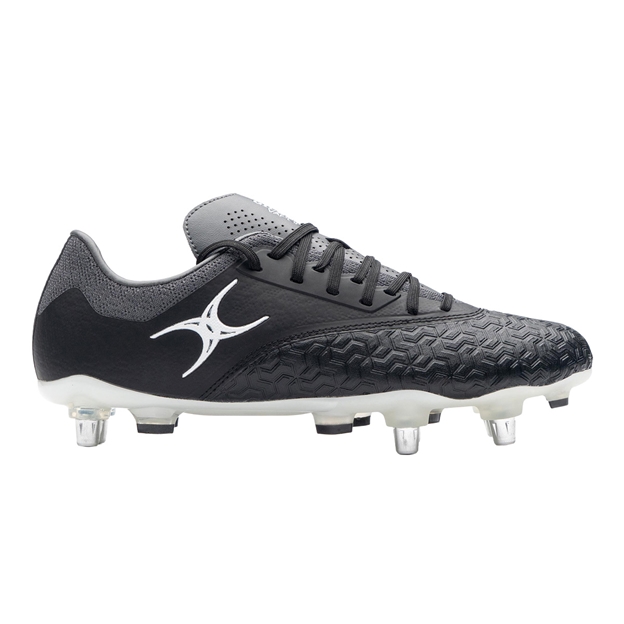 Gilbert Adults Icon Vapour 6 Stud Soft Ground Rugby Boots Black/Grey - Outstep View
