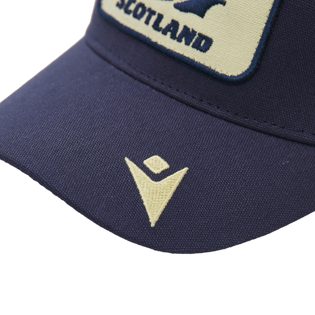 Scotland Trucker Cap 26/27 Navy and Sand - Macron Logo Close-up