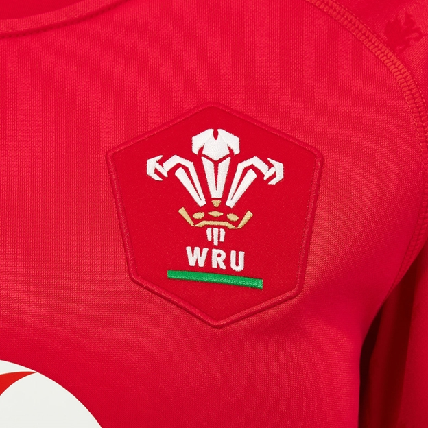 Wales Womens Home Rugby Shirt 26/27 Red - WRU Logo Close-up
