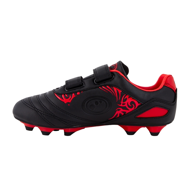 Optimum Kids Razor Velcro Moulded Stud Rugby boots - Black and Red - Instep