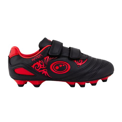 Optimum Kids Razor Velcro Moulded Stud Rugby boots - Black and Red - Outstep Optimum Kids Razor Velcro Moulded Stud Rugby boots - Black and Red - Outstep