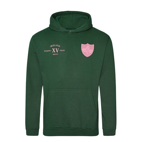 Womens World Cup Ireland Kids Classic Hoodie Bottle Green - Front Womens World Cup Ireland Kids Classic Hoodie Bottle Green - Front
