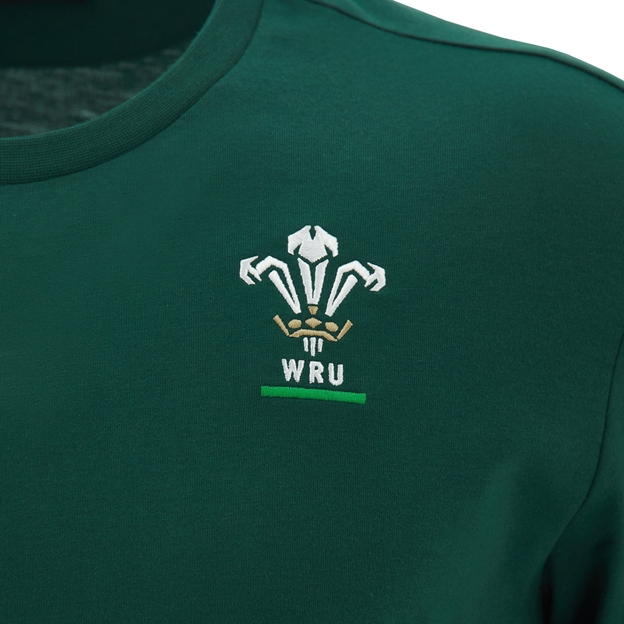 Wales Mens Travel T-Shirt 26/27 Green - WRU Logo Embroidery