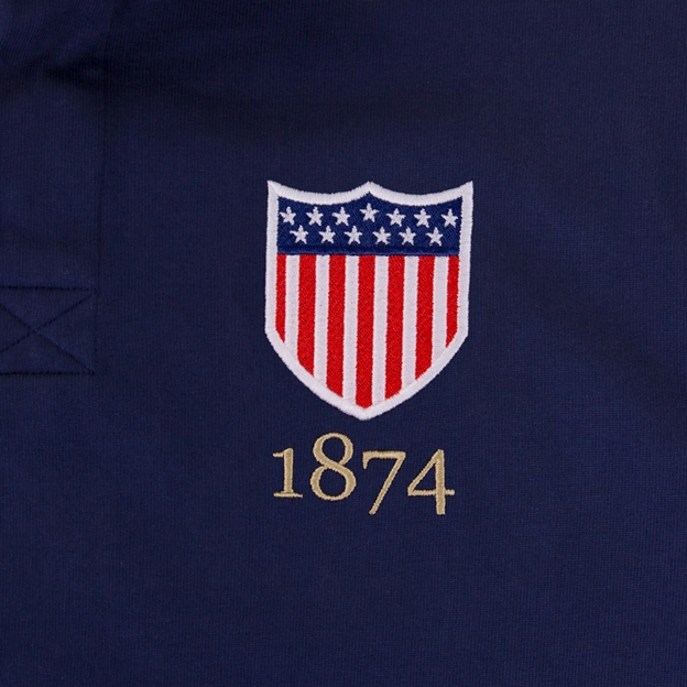 USA Mens 1874 Origins Rugby Shirt Long Sleeve Navy - Badge Close-up