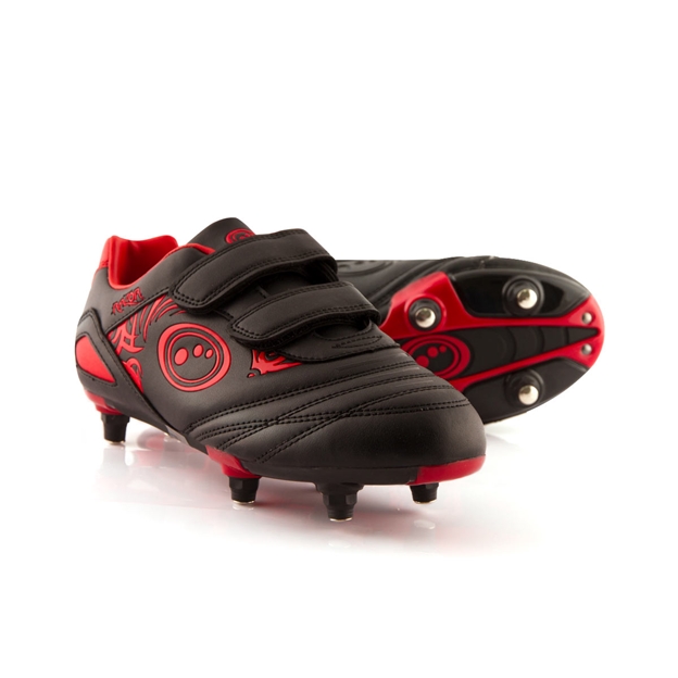Optimum Kids Razor Velcro Soft Ground Rugby boots - Black and Red