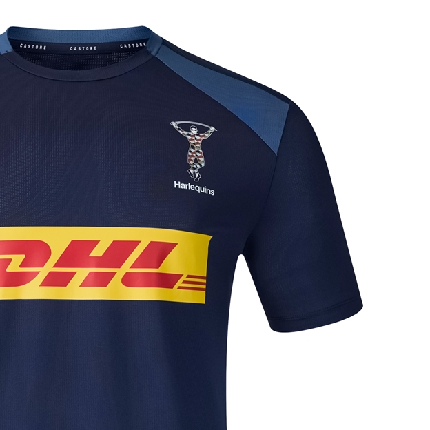 Harlequins Mens Performance T-Shirt 26/27 Navy and Ensign Blue - Harlequin Logo Close-up