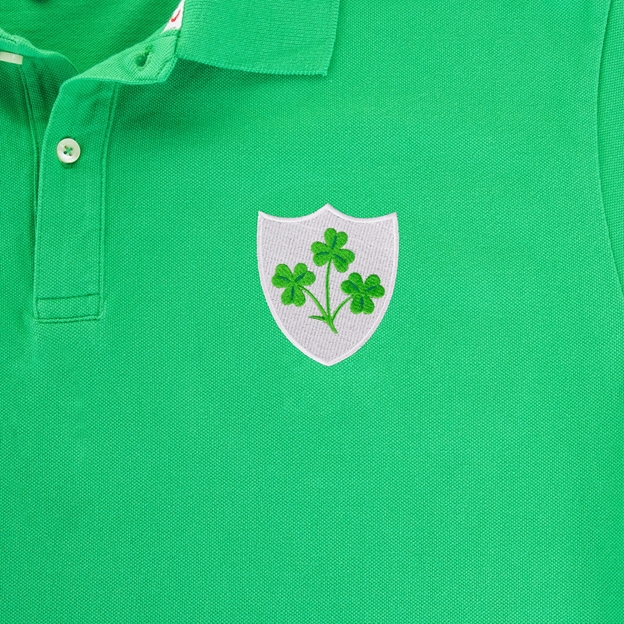 Ireland Mens Legends of 2026 Classic Rugbystore Polo Shirt Green - Crest Close-up