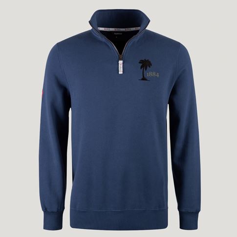 Fiji 1884 Pure Cotton Half Zip Sweatshirt – Petrol Blue