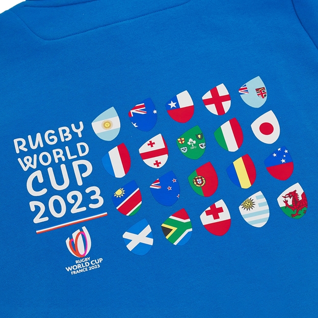 Rugby World Cup 2023 Macron Kids Cup Pullover Hoodie Royal - Back Graphic Close-up