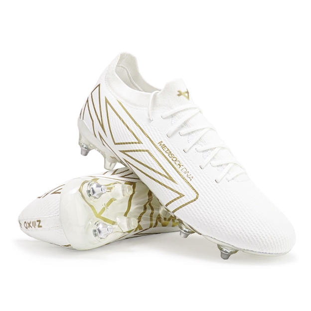Oxen Adults Metasock Hawkshift Soft Ground Rugby Boots White/Gold - Front View