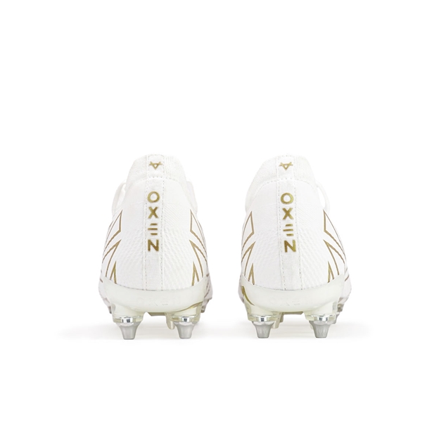 Oxen Adults Metasock Hawkshift Soft Ground Rugby Boots White/Gold - Heel Close-up