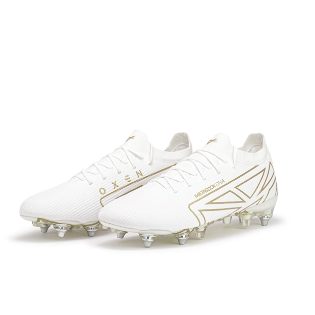 Oxen Adults Metasock Hawkshift Soft Ground Rugby Boots White/Gold - Pair Side