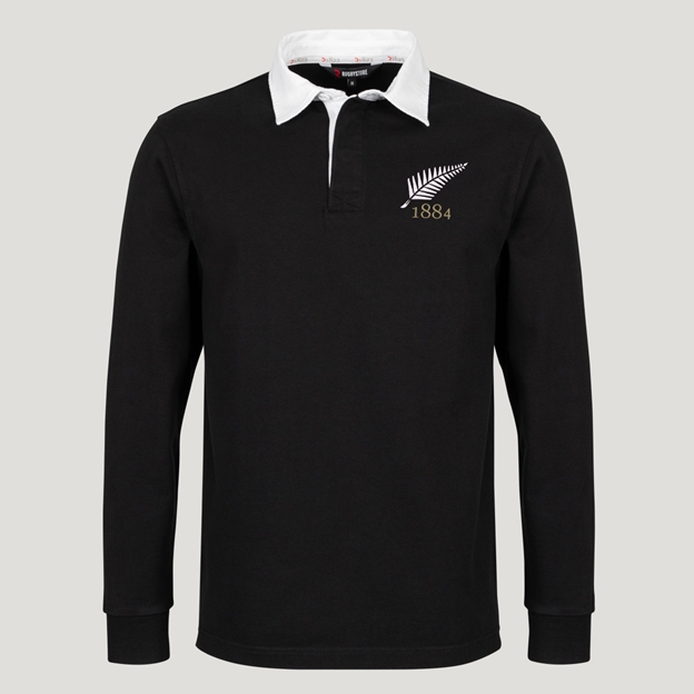 New Zealand 1884 Heritage Pure Cotton Rugby Shirt - Long Sleeve - Black