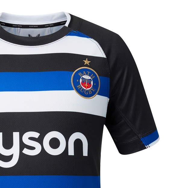 Bath Rugby Kids Home Rugby Shirt 26/27 Caviar - Bath Rugby Crest Close-up