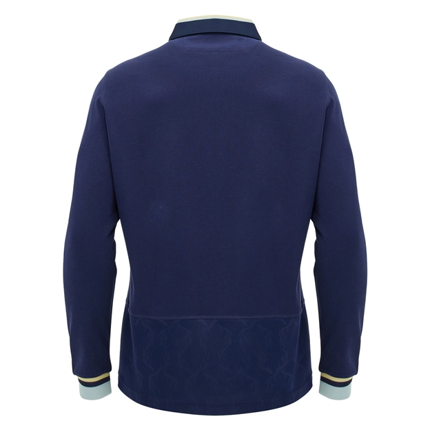 Scotland Mens Home Classic Cotton Rugby Shirt 26/27 Long Sleeve Navy and Sand - Back View