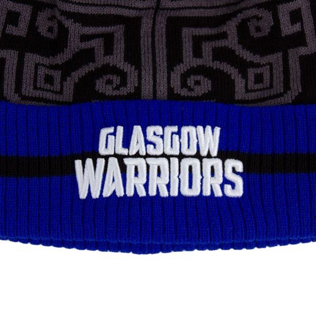 Glasgow Warriors Pom Pom Beanie 25/26 Black - 3D Embroidery