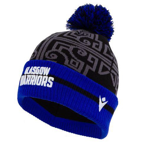 Glasgow Warriors Pom Pom Beanie 25/26 Black - Front Glasgow Warriors Pom Pom Beanie 25/26 Black - Front