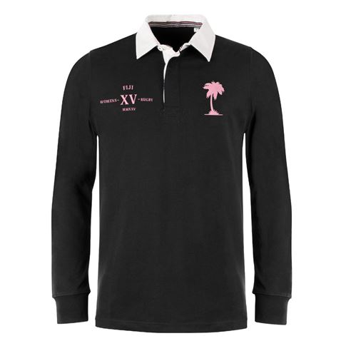 Womens World Cup Fiji Adults Classic Heavyweight Rugby Shirt Black - Front Womens World Cup Fiji Adults Classic Heavyweight Rugby Shirt Black - Front