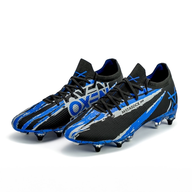 Oxen Adults Metasock Mix Stud Rugby Boots-Black/Blue - Front