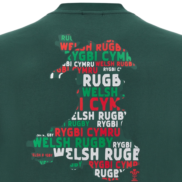 Wales Mens Cotton Fanline T-Shirt 25/26 Green - Map Graphic