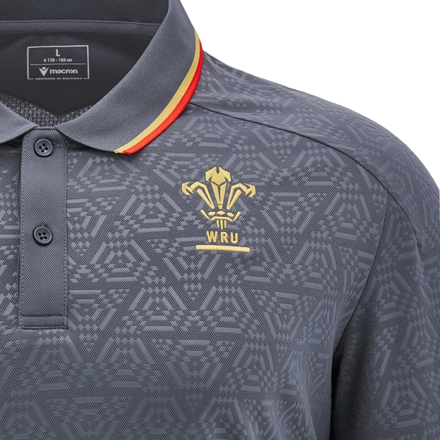 Wales Mens Travel Poly Polo - Grey 2025 - WRU