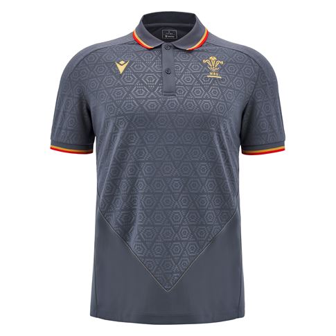 Wales Mens Travel Poly Polo - Grey 2025 - Front Wales Mens Travel Poly Polo - Grey 2025 - Front