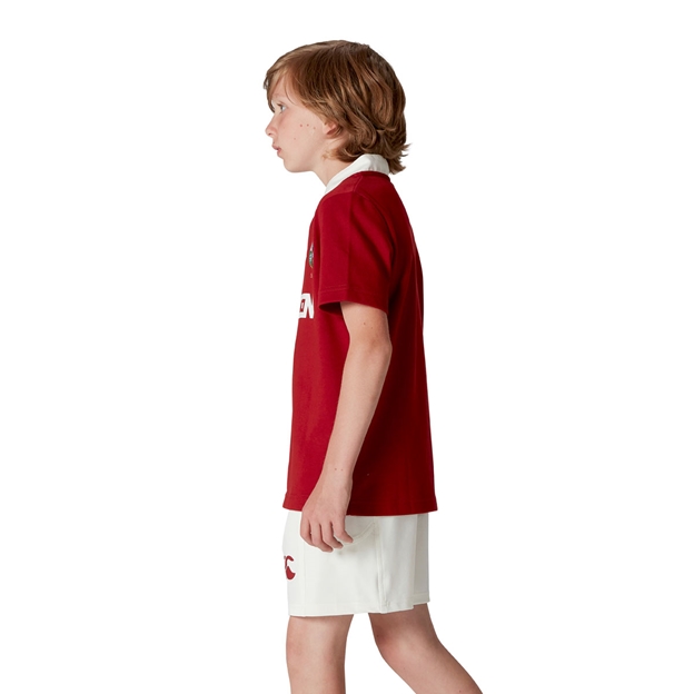 British and Irish Lions Junior Short Sleeve Classic Rugby Shirt - Red - Model Side