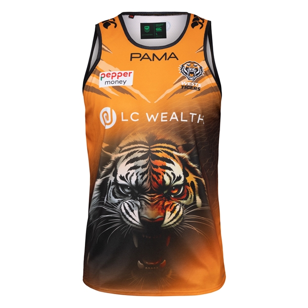 Wests Tigers Mens Training Singlet 2026 Orange - Front View