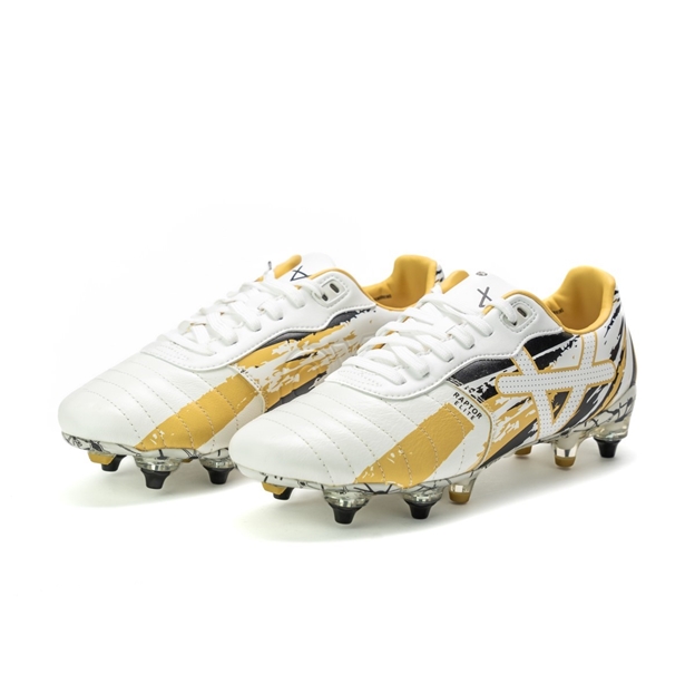 Oxen Adults Raptor Elite Soft Ground Rugby Boots-White/Black - Front
