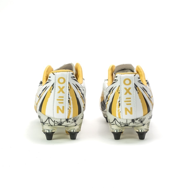 Oxen Adults Raptor Elite Soft Ground Rugby Boots-White/Black - Heel