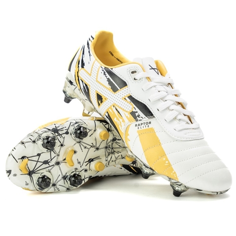 Oxen Adults Raptor Elite Soft Ground Rugby Boots-White/Black - Side