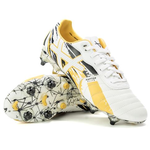 Oxen Adults Raptor Elite Soft Ground Rugby Boots-White/Black - Side Oxen Adults Raptor Elite Soft Ground Rugby Boots-White/Black - Side