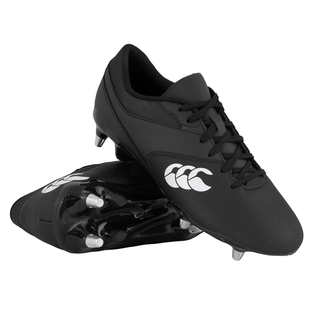 Canterbury Adults Phoenix Raze Soft Ground Rugby Boots Black - Front View