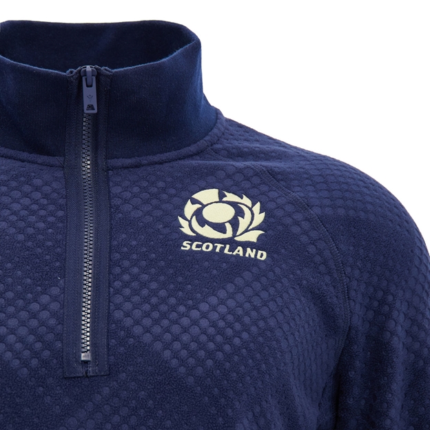 Scotland Kids Travel Half Zip Fleece 26/27 Navy and Sand - Thistle Embroidery Close-up