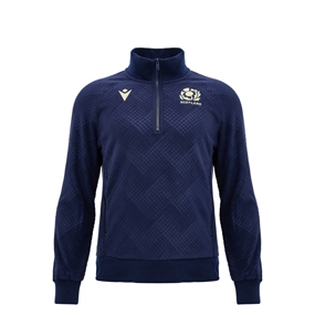 Scotland Kids Travel Half Zip Fleece 26/27 Navy and Sand - Front View