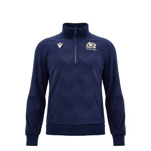 Scotland Kids Travel Half Zip Fleece 26/27 Navy and Sand - Front View