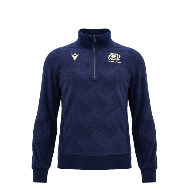 Scotland Kids Travel Half Zip Fleece 26/27 Navy and Sand - Front View