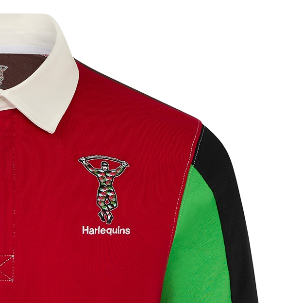Harlequins Mens Retro Rugby Shirt Sky Blue/Jester Red 25/26 - Shoulder View