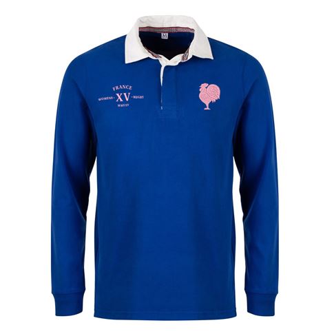Womens World Cup France Adults Classic Heavyweight Rugby Shirt Royal - Front Womens World Cup France Adults Classic Heavyweight Rugby Shirt Royal - Front