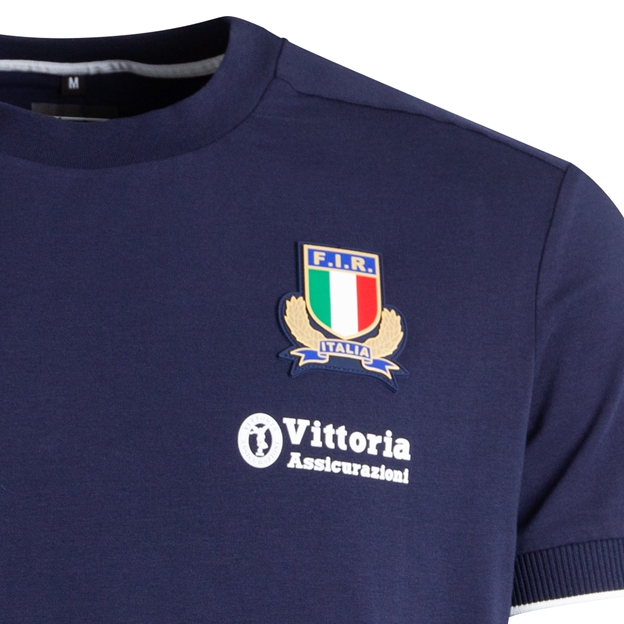 Italy Mens Athleisure Cotton T-Shirt 26/27 Navy - Badge Close-up