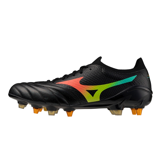 Mizuno Adults Morelia Neo V Βeta Elite Mix Soft Ground Rugby Boots Black/Lava Orange/Arcadia - Outstep View