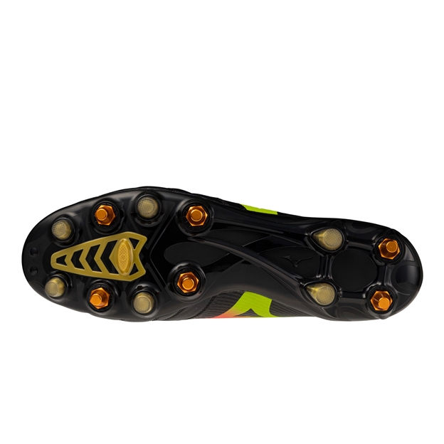 Mizuno Adults Morelia Neo V Βeta Elite Mix Soft Ground Rugby Boots Black/Lava Orange/Arcadia - Soleplate View