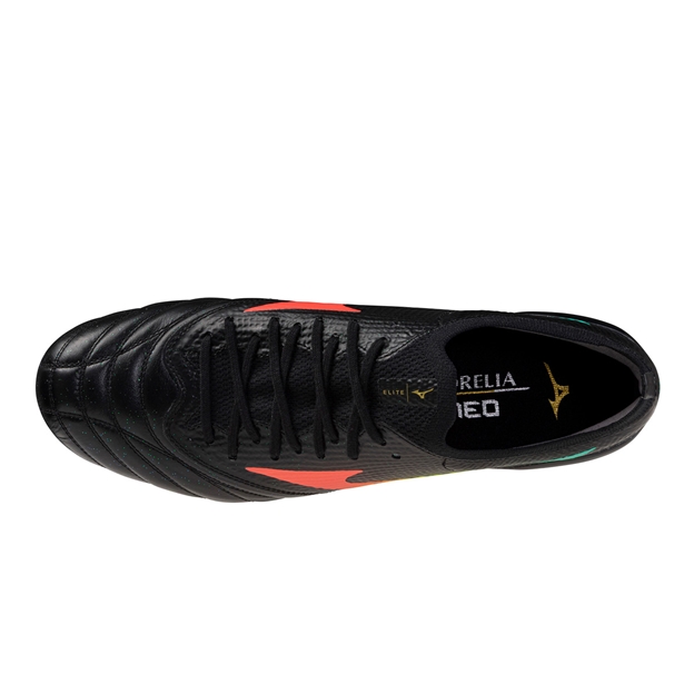 Mizuno Adults Morelia Neo V Βeta Elite Mix Soft Ground Rugby Boots Black/Lava Orange/Arcadia - Top View