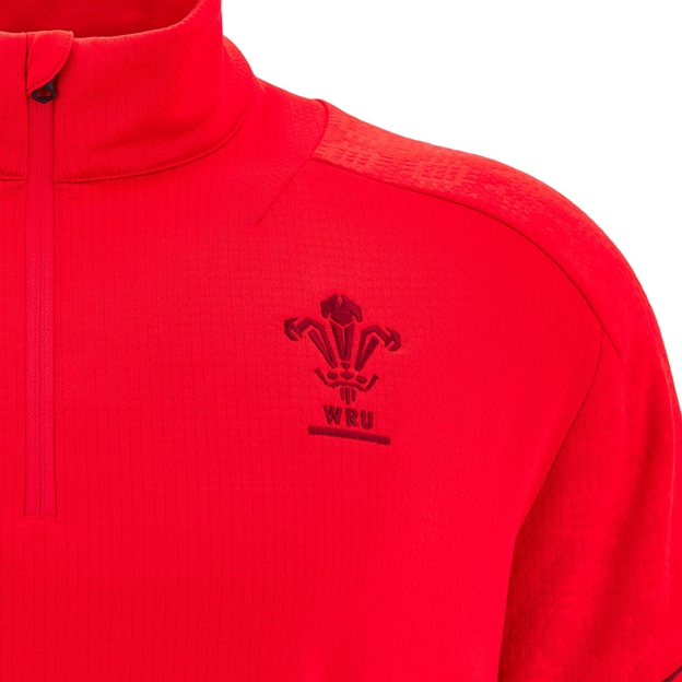 Wales Junior Travel Quarter Zip Fleece 25/26 Red - WRU Logo Embroidery